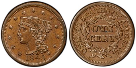 1848 1C N-20, BN (Regular Strike) Braided Hair Cent - PCGS CoinFacts