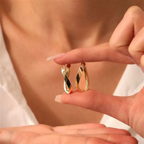 14k Gold Earring / Unique Style Latch Back Gold Hoop Earrings by Ferkos