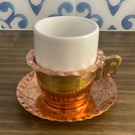 Copper Greek coffee pot / briki with two coffee cups - 240ml – Grecian