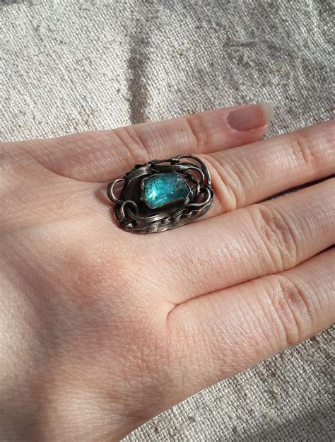 Blue Apatite Ring Rough Apatite Ring Raw Apatite Crystal | Etsy