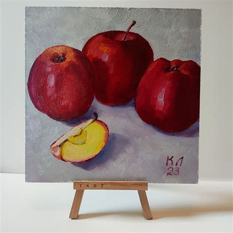 Red Apple Still Life, Oil Painting for Kitchen, Small Painting - Etsy
