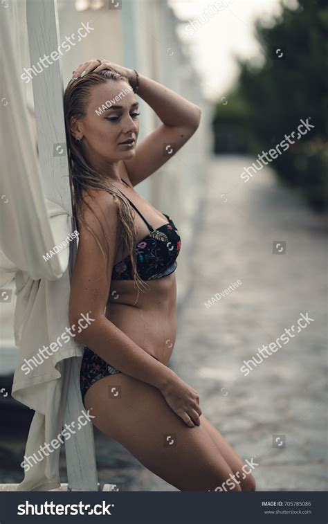 sexy blondehaired blonde beautiful girl wet stock photo