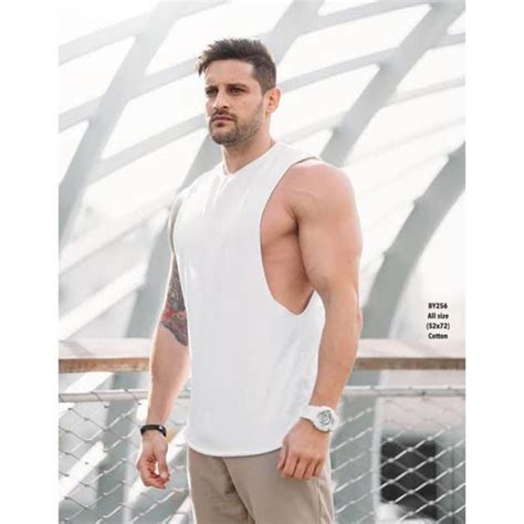 jual lowcut putih singlet gym fitnes kaos training pria baju olahraga