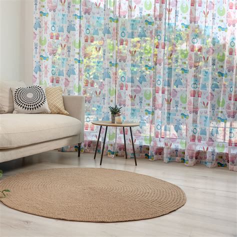 Cartoon Tulle Curtains with Rod Pocket, Toys Teddy Bear Rabbit Bunny