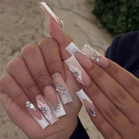 24pcs Long Square Press-on Nails, Acrylic False Nails with White French