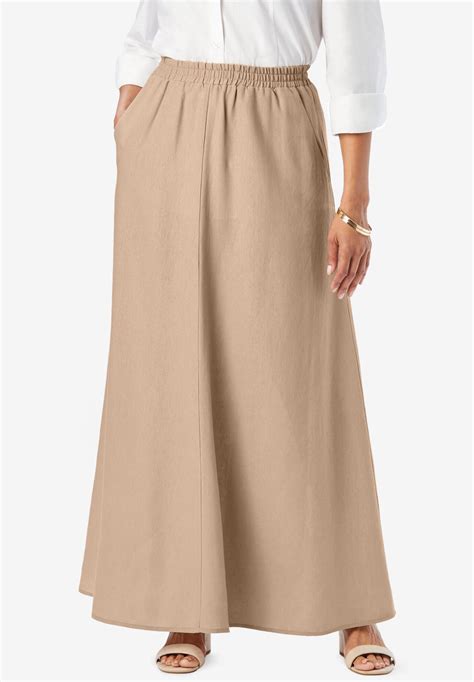 Fashionable Linen Maxi Skirt, New Khaki | Roaman's