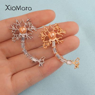 Невронна емайлирана игла с перли и кристали Мозъчна Neure Cell Значка ...