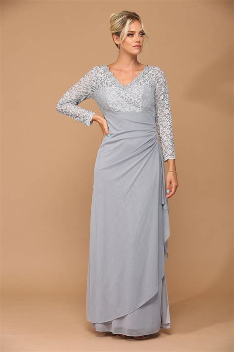 Eucalyptus Long Sleeve Formal Mother of the Bride Evening Gown - Mother