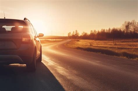 Premium Photo | Car on road trip sunlight background