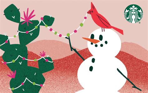 Gift card image: A smiling snowman and a red bird are decorating a ...