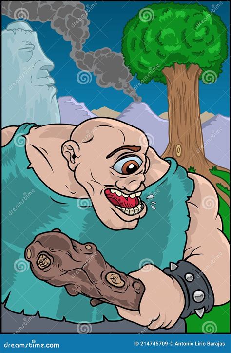 The Giant Cyclops in the Mountain Stock Vector - Illustration of cudgel ...