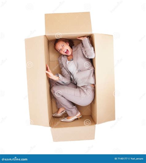 Frustrated Business Woman Stuck in a Box Isolated Stock Image - Image