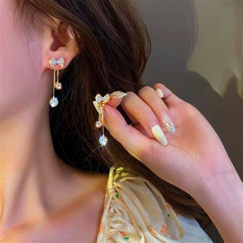 14K Gold Plated Sparkling Diamond Drop Earrings – Ella18