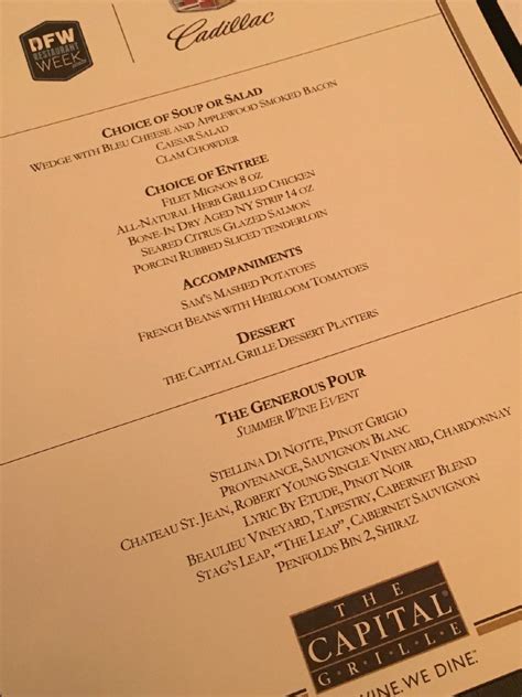 Menu at The Capital Grille pub & bar, Dallas, 500 Crescent Ct