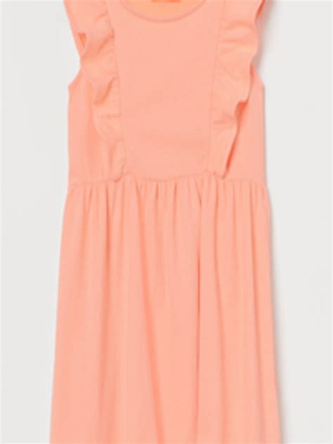 Buy H&M Girls Pink Solid Flounce Trimmed Jersey Dress - Dresses for ...