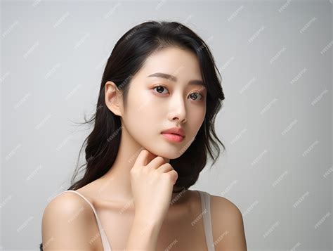 Premium AI Image | Beautiful and healthy skin care Asian girl at white