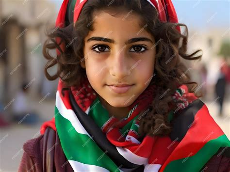 Premium AI Image | Portrait of a Palestinian girl wearing a scarf in