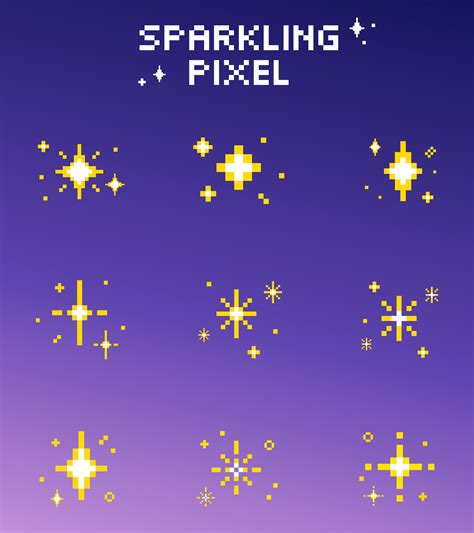 Sparkling pixel set vector bright yellow sparkle star, Stars, glitter