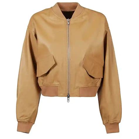 Camel Brown leather bomber jacket