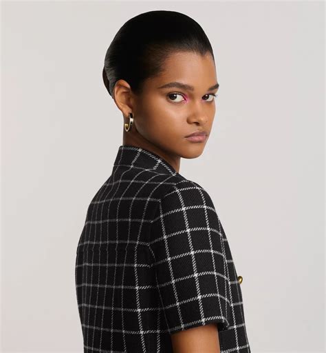 Short-Sleeved Jacket Black and White Double-Breasted Double-Sided Check