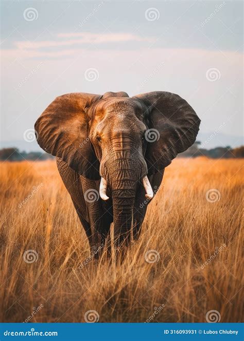 An Elephant in the African Savannah Stock Illustration - Illustration