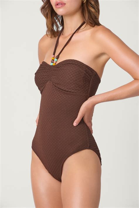 Mocha Textured Cinched One Piece Swimsuit | Shoshanna – Shoshanna