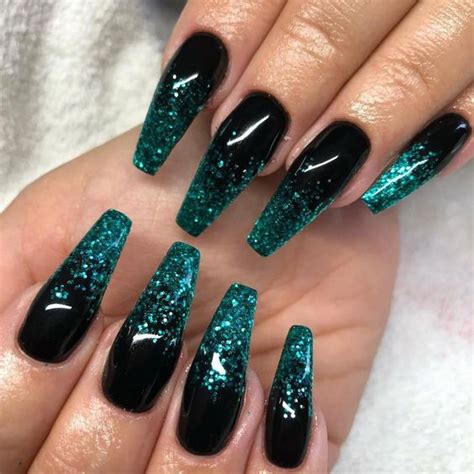 Coffin Black Glitter Acrylic Nails - Tips Color Short Acrylic Nails