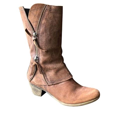 Womens Cowboy Boots Western Cowgirl Mid Calf Boots Comfortable Retro