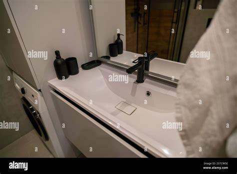 bathroom sink fixtures modern design interior minimalist style stock