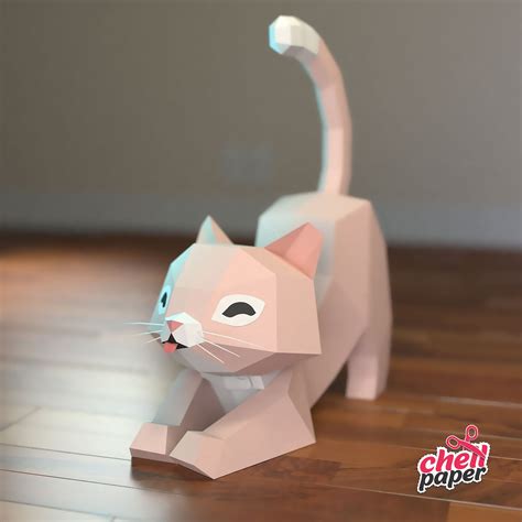 Gato De Papel Para Montar - Papercraft de gato, Escultura de papel, Escultura de gato, Arte de ...