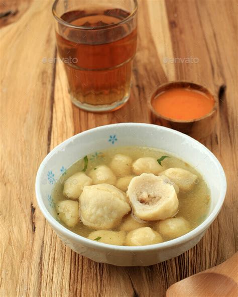 Cilok Kuah Bakso with Chilli Chopped Inside, Spicy Meatball Cilok Stock Photo by ikadapurhangus