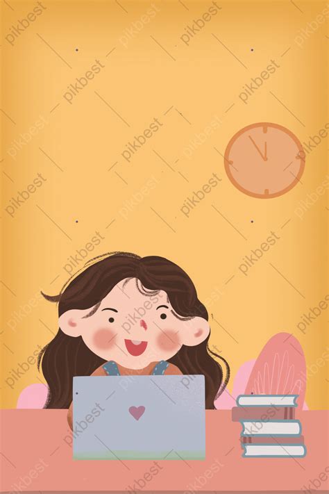Cartoon Minimalist Girl Study Hard Poster Background Backgrounds | PSD
