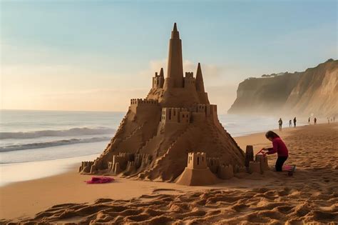 Premium Photo | Photo of Couple Building Sandcastle on the Beach