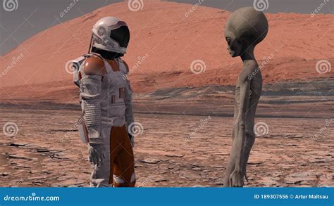 Astronaut Meets A Martian On Mars. First Contact. Alien On Mars ...