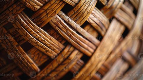 A closeup of a handwoven wicker basket reveals a delicate herringbone