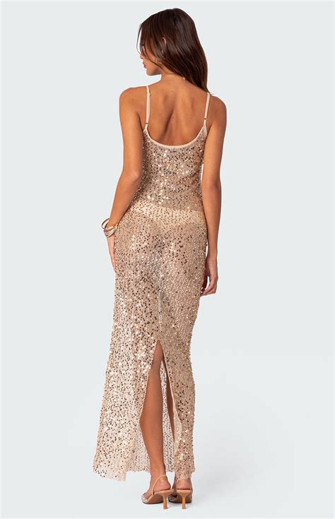 edikted sequin sheer mesh maxi dress pacsun