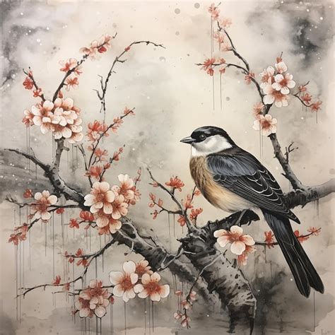 Premium AI Image | Japanese Sumie Bird Painting