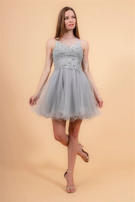 Silver Short Beaded Cocktail Mini Dress for $113.0 – The Dress Outlet