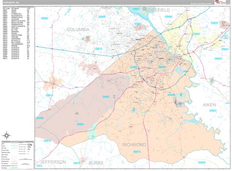 augusta georgia wall map premium style  marketmaps mapsales