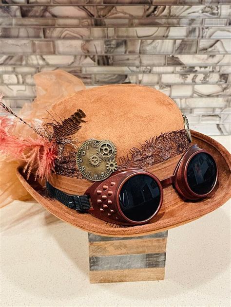 Steampunk Brown Hat Goggles Feathers Gears and Accessories - Etsy ...