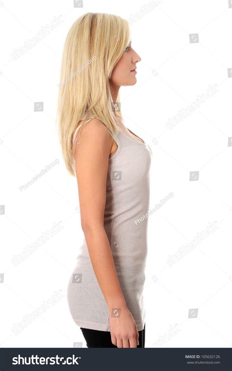 Young Beautiful Woman Standing Sideways Looking Stock Photo 105632126 ...