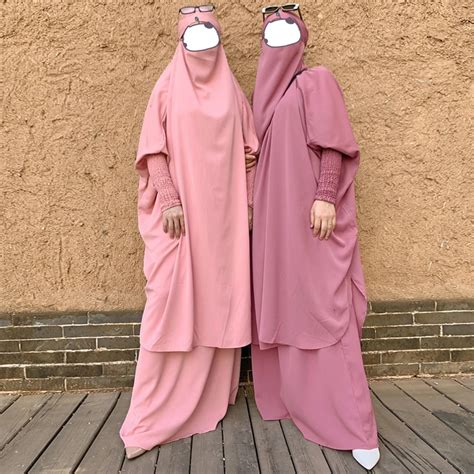 piece dress set women muslim prayer garment plain nida hooded abaya