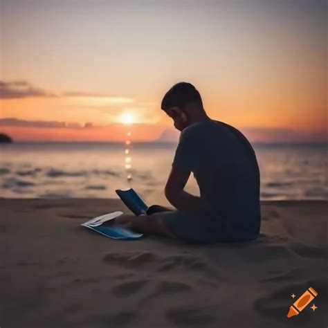 Man reading a book on the beach, enjoying the view