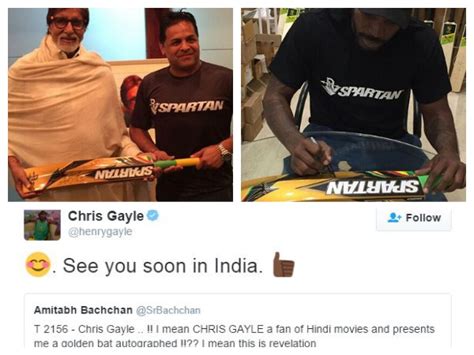 Chris Gayle Gifts His Gold Spartan Bat To Legend Amitabh Bachchan ...