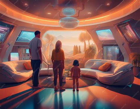 Family Enjoying Modern Living Using Advanced Smart Home Devices in a