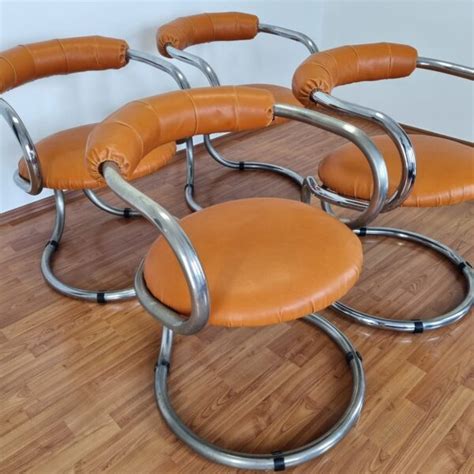 Set of 4 Chrome Dining Chairs, Rudi Bonzanini for Tecnosalotto, Italy ...