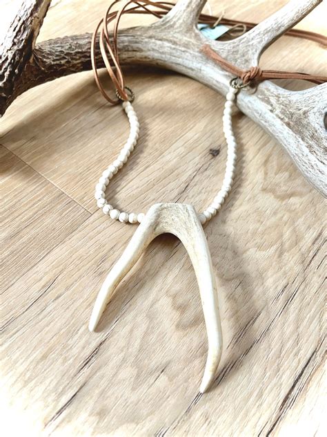 Beaded and Suede Forked Antler Tine Necklace - Etsy