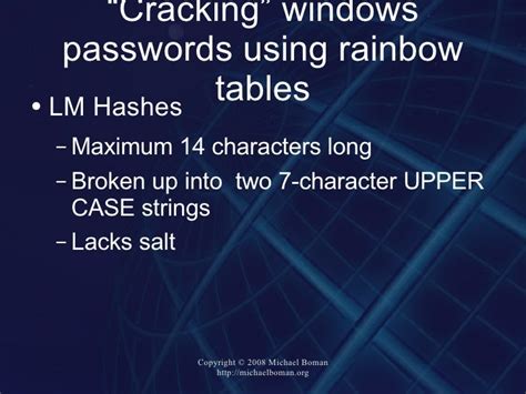 Rainbow Tables End Of Password Cracking As We Know It 2008-09-05