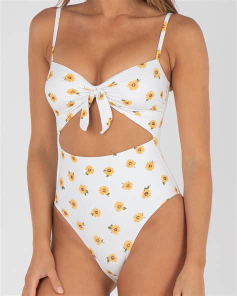 Shop Kaiami Sunflower One Piece Swimsuit In White / Yellow - Fast