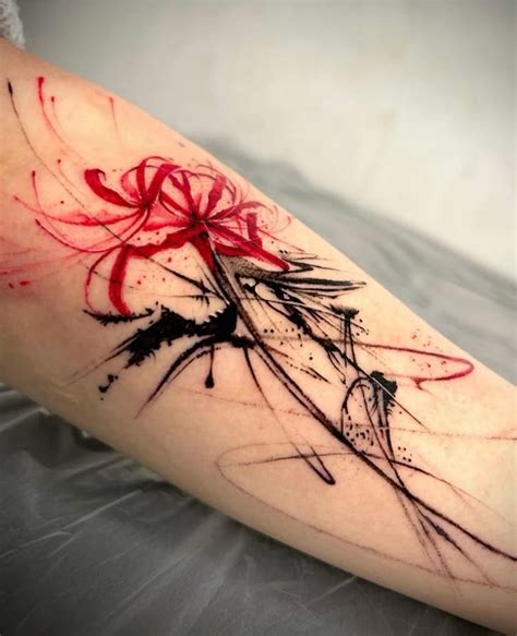 spider lily tattoo ideas  gorgeous red black abstract